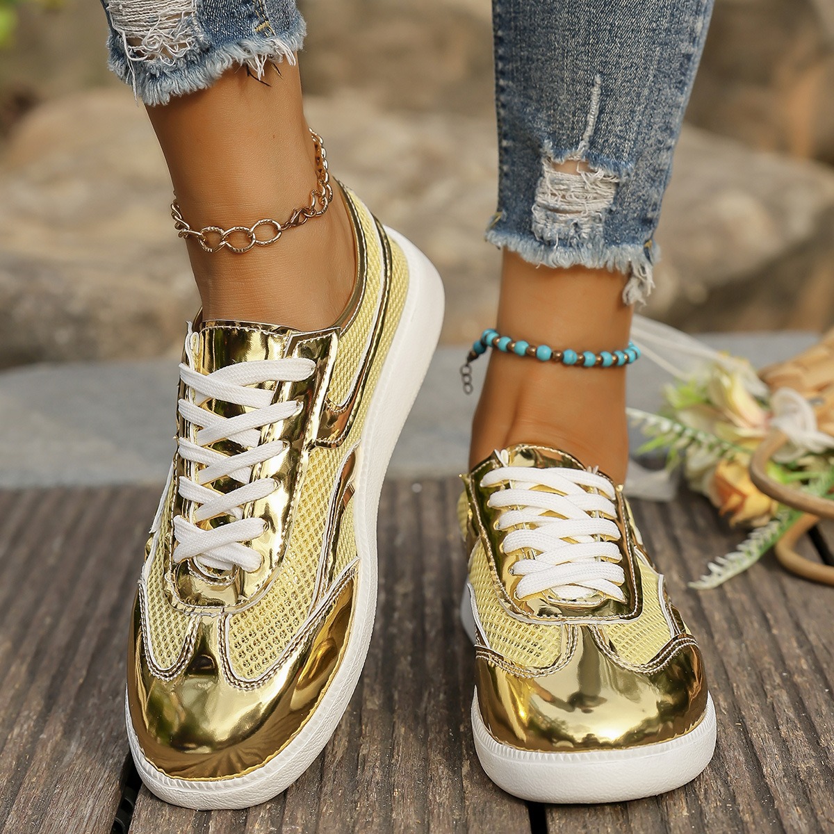 New Women's Sneakers Breathabl - огляд і ціна Knit Fabric Lace Up Sneakers