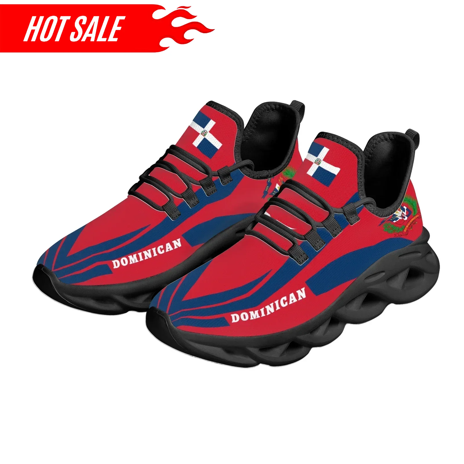 Hot Dominican Flag National Em - огляд і ціна Knit Fabric Lace Up Sneakers