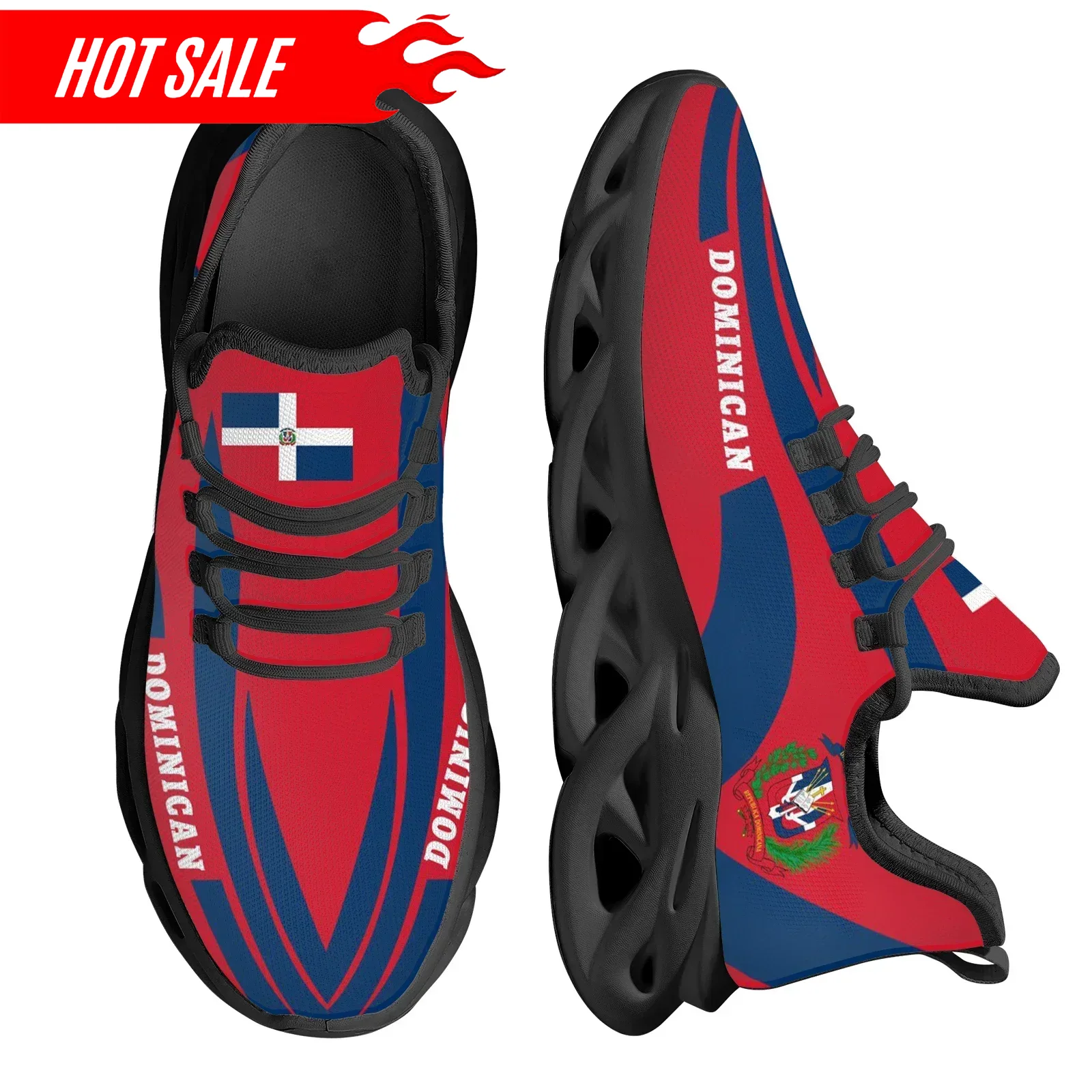 Hot Dominican Flag National Em - огляд і ціна Knit Fabric Lace Up Sneakers