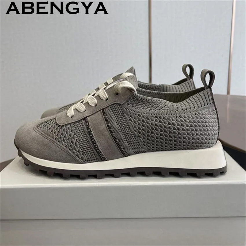 2026 Spring Hot Sale Knitted L - огляд і ціна Knit Fabric Lace Up Sneakers