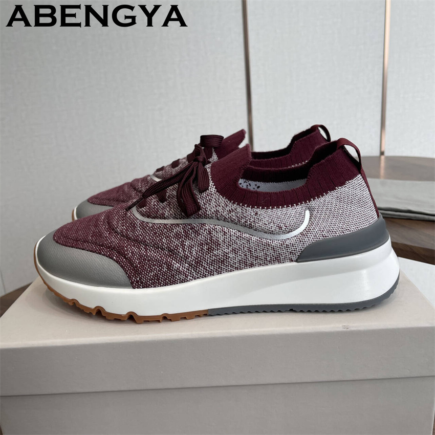 Men New Multicolour Knitted lo - огляд і ціна Knit Fabric Lace Up Sneakers
